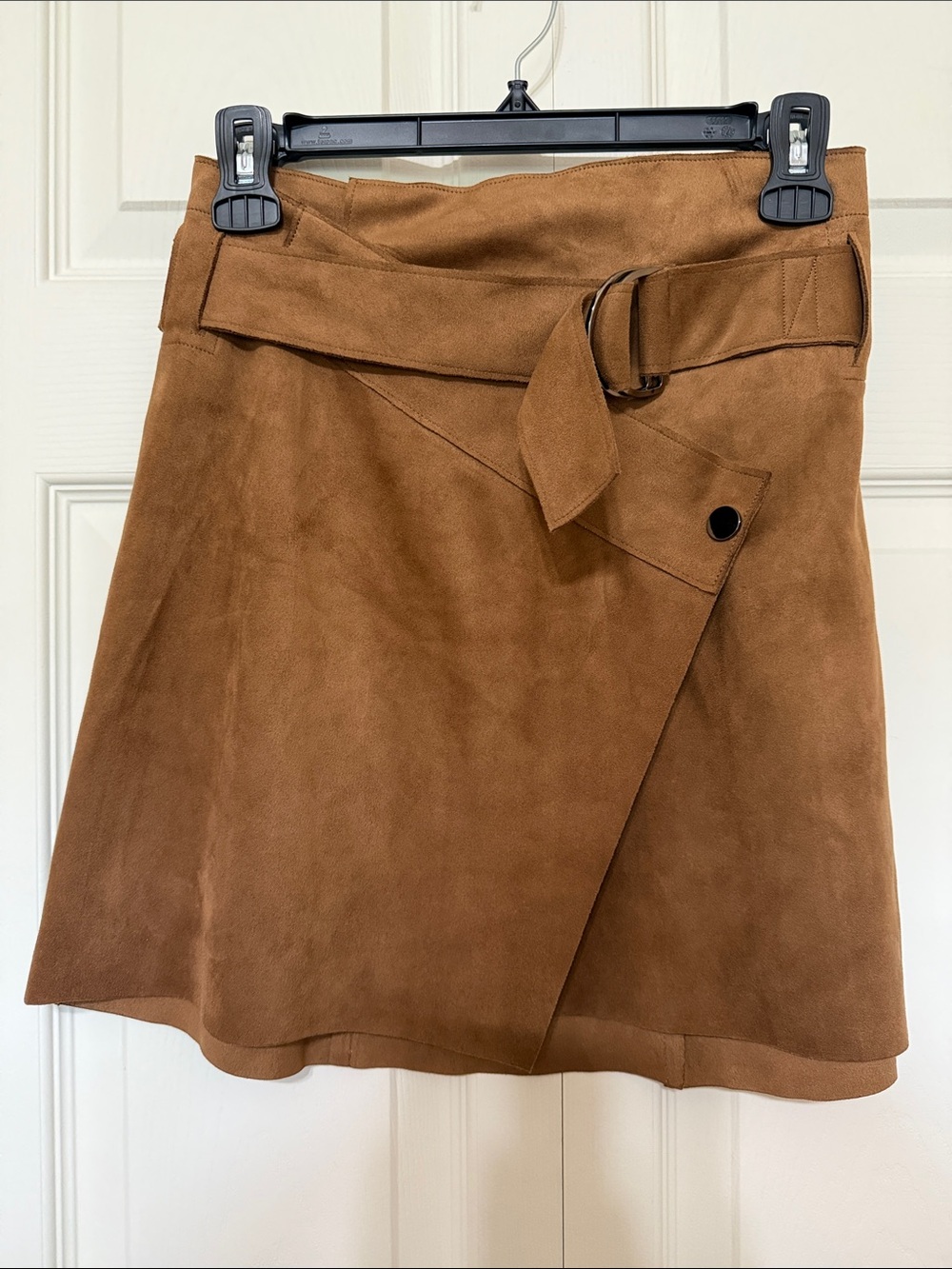 Astr Faux Suede A-Line Wrap Skirt in Brown